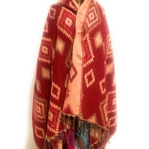 Hand loomed Tibetan wool shawl woolen throw blanket scarf woolen cape